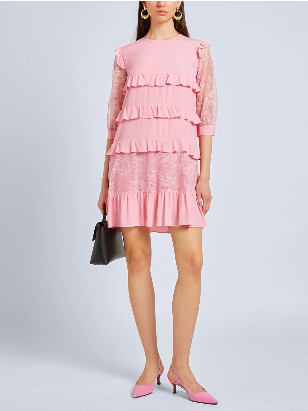 Liu Jo Pink Ruffle & Lace Mini Dress